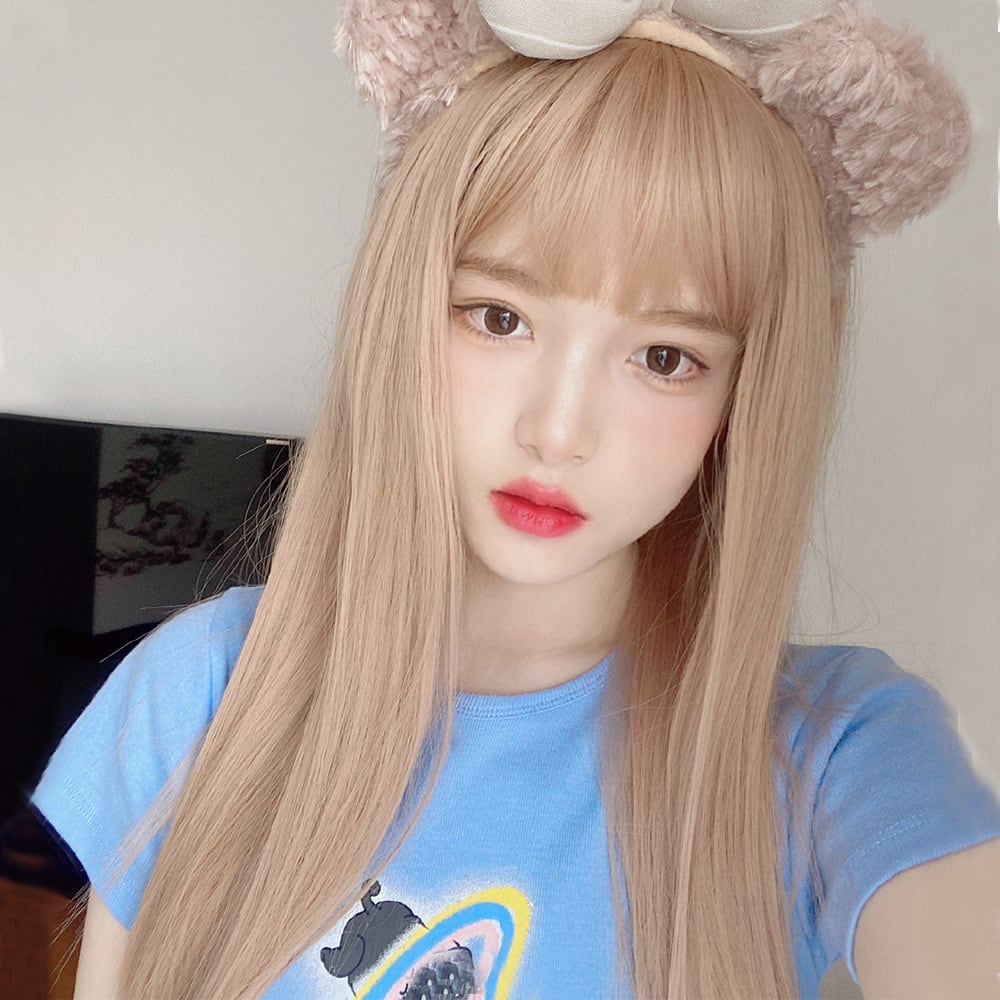 Air bangs long straight hair synthetic headgear view 3