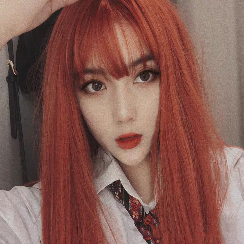 Air bangs long straight hair synthetic headgear view 2