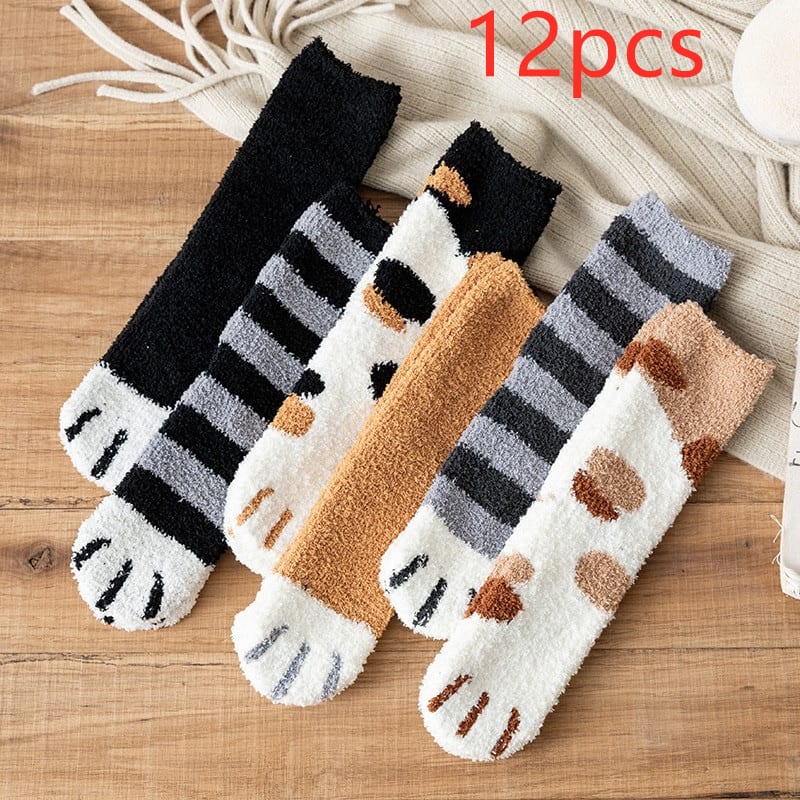 Women's Coral Fleece Cat Paw Pattern Kawaii Thick Warm Socks view 22