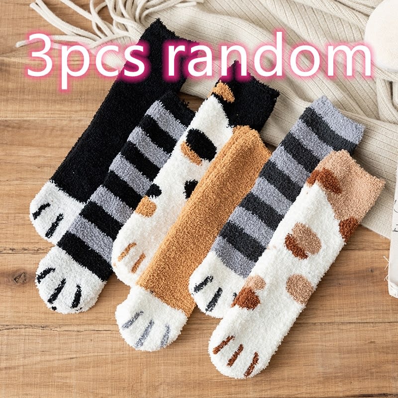 Women's Coral Fleece Cat Paw Pattern Kawaii Thick Warm Socks view 4