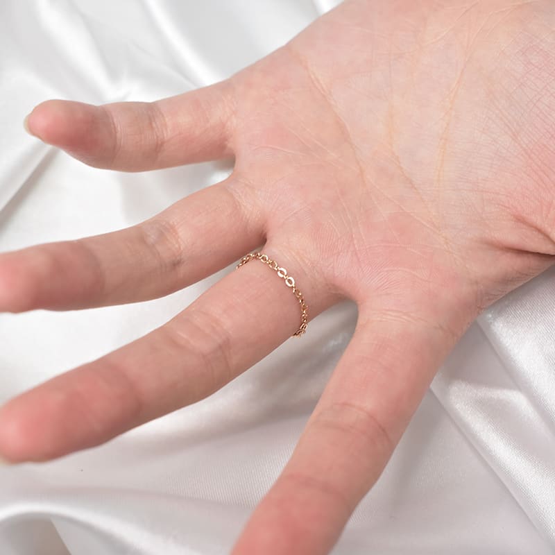 Tide-Plated 18k Rose Gold Titanium Steel Index Finger Ring Thin Chain view 4