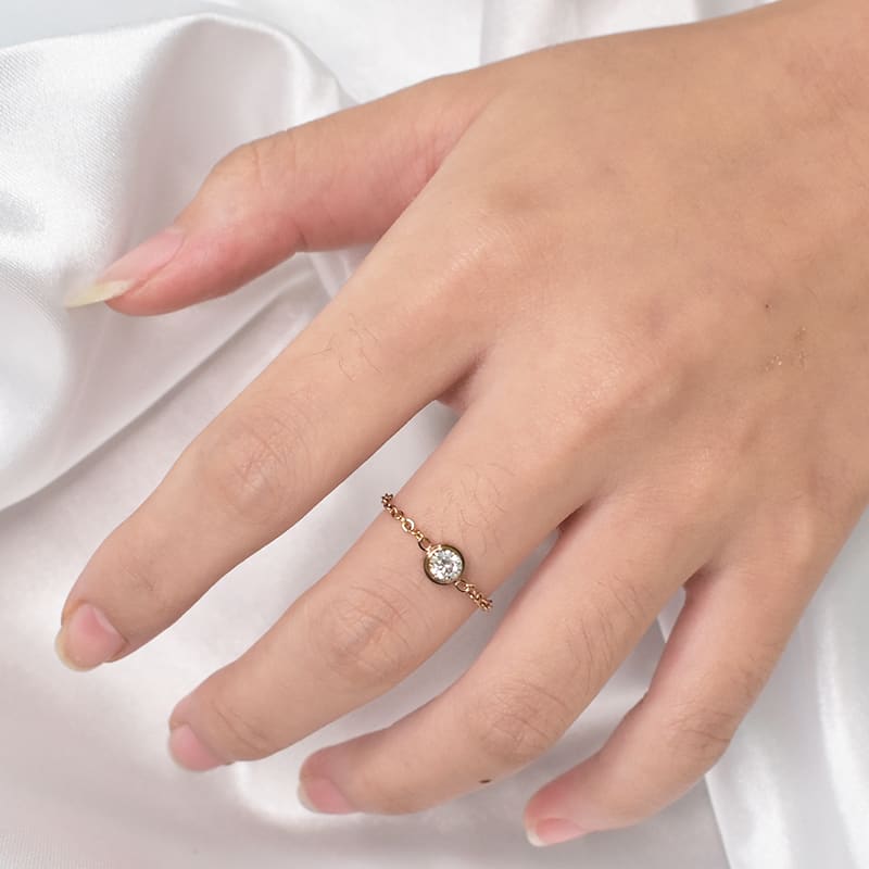 Tide-Plated 18k Rose Gold Titanium Steel Index Finger Ring Thin Chain view 10
