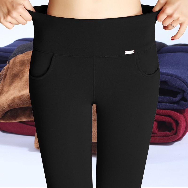Ladies plus fleece padded slim outer wear leggings view 4