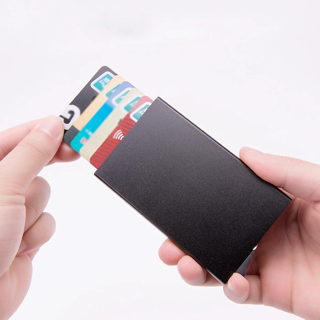 High-grade Alumina Mult-card Holder Solid Color Automatic Pop-up Anti-theft Bank Card Box view 2