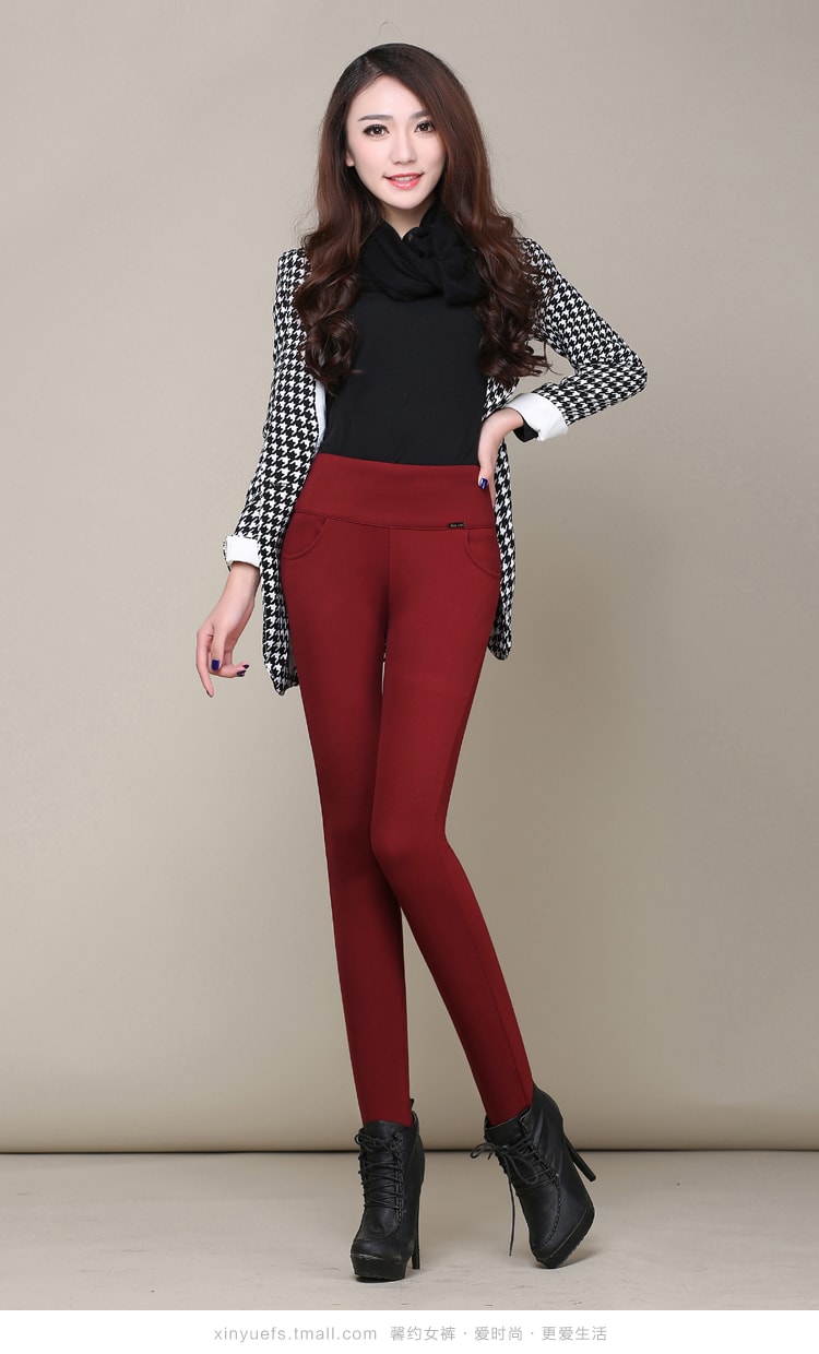 Ladies plus fleece padded slim outer wear leggings view 2