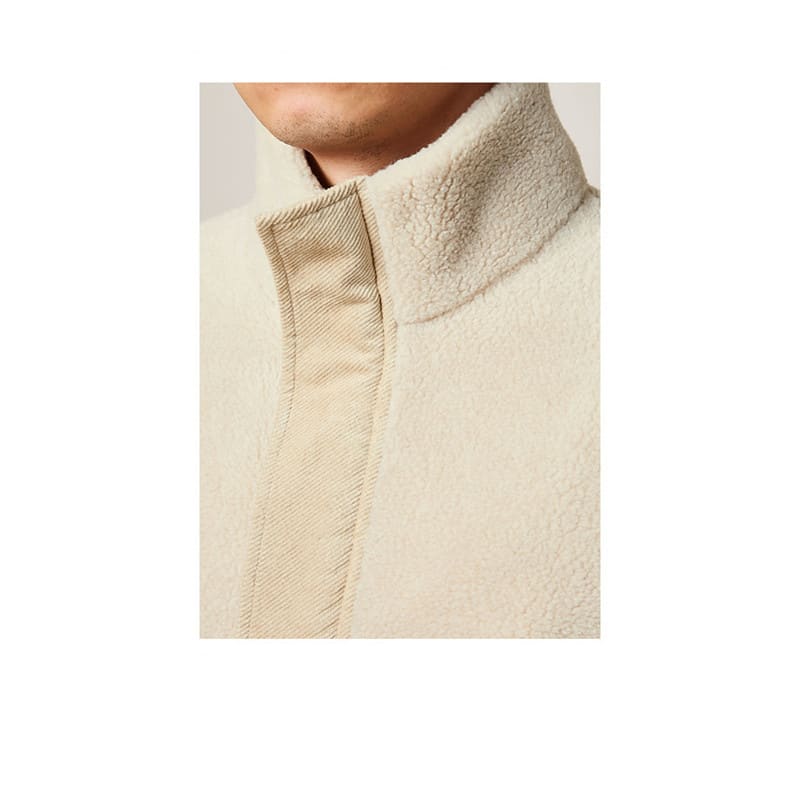 Men's Winter Faux Lamb Warm Thick Jacket Casual Style Stand Collar Solid Color view 2