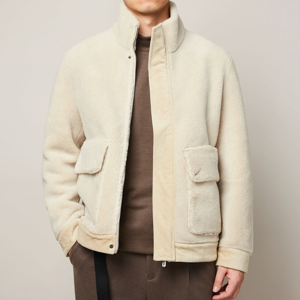 Men's Winter Faux Lamb Warm Thick Jacket Casual Style Stand Collar Solid Color view 3