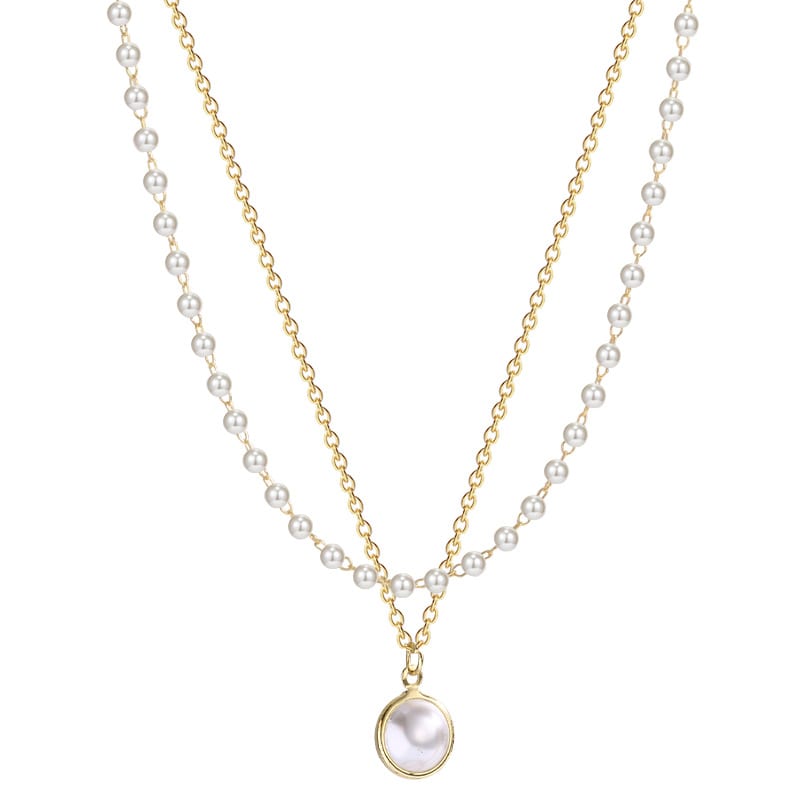 Summer Double-layer Pearls Necklace INS Fashion Clavicle Chain Necklace Jewelry For Beach view 6