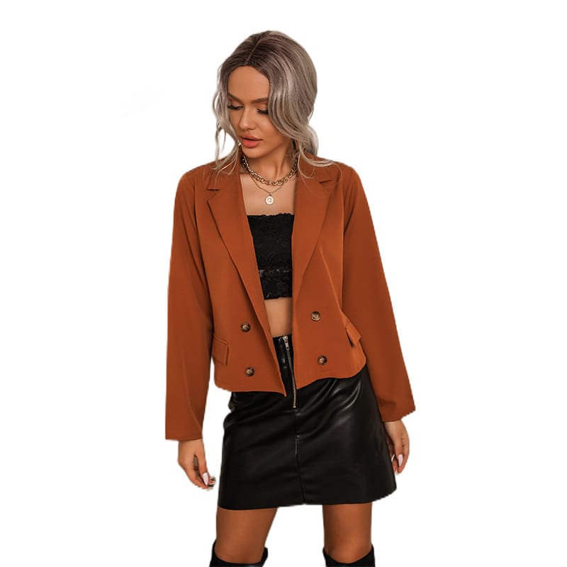 Women's Small Coffee Color Vintage Suit Short Jacket view 2