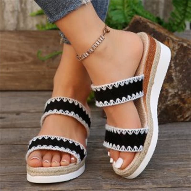 New Hemp Rope Woven Wedge Slippers Summer Ethnic Style Sandals Double Wide Strappy Shoes For Women view 2