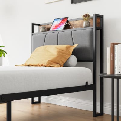 Twin Size Bed Frame, Storage Headboard With Charging Station, Solid And Stable, No Box Spring Needed, Easy Assembly view 11