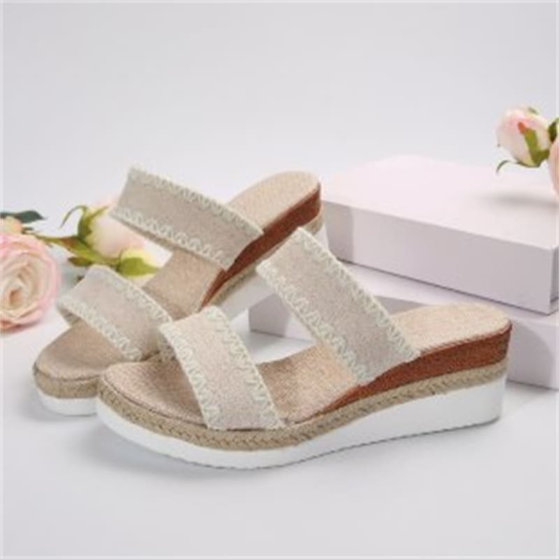 New Hemp Rope Woven Wedge Slippers Summer Ethnic Style Sandals Double Wide Strappy Shoes For Women view 10