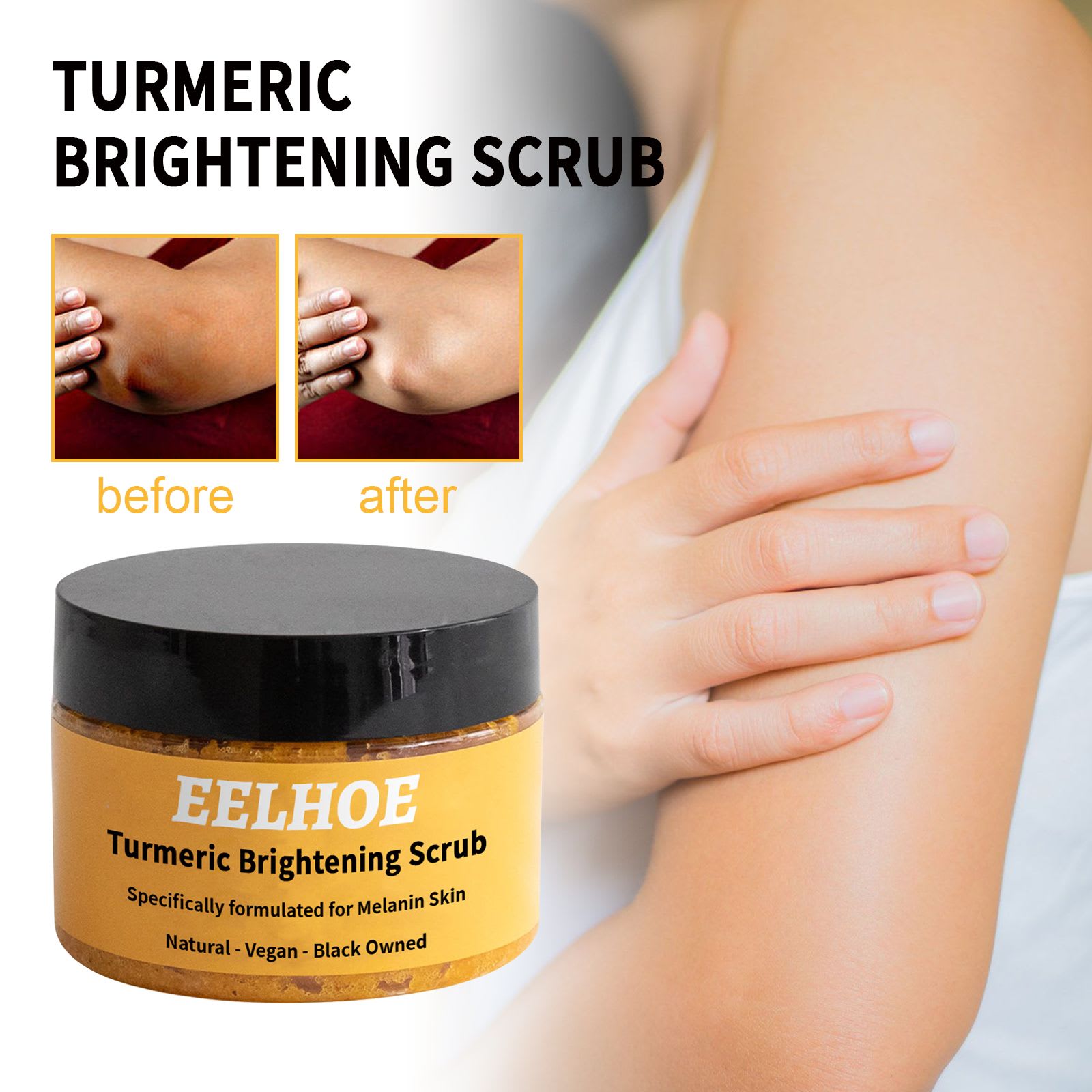 EELHOE Turmeric Body Scrub Cleansing Exfoliating Melanin Whitening Moisturizing Skin Scrub view 5