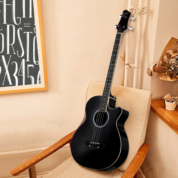4 Strings With EQ, Rosewood Fingerboard Folk Bass, Black view 18