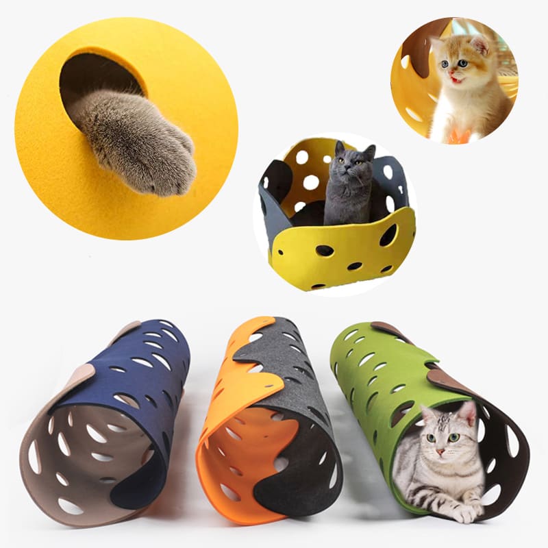 Cat Tunnel Cat Toy Felt Pom Splicing Deformable Kitten Nest Collapsible Tube House Tunnel Interactive Pet Toy Cat Accessories view 2