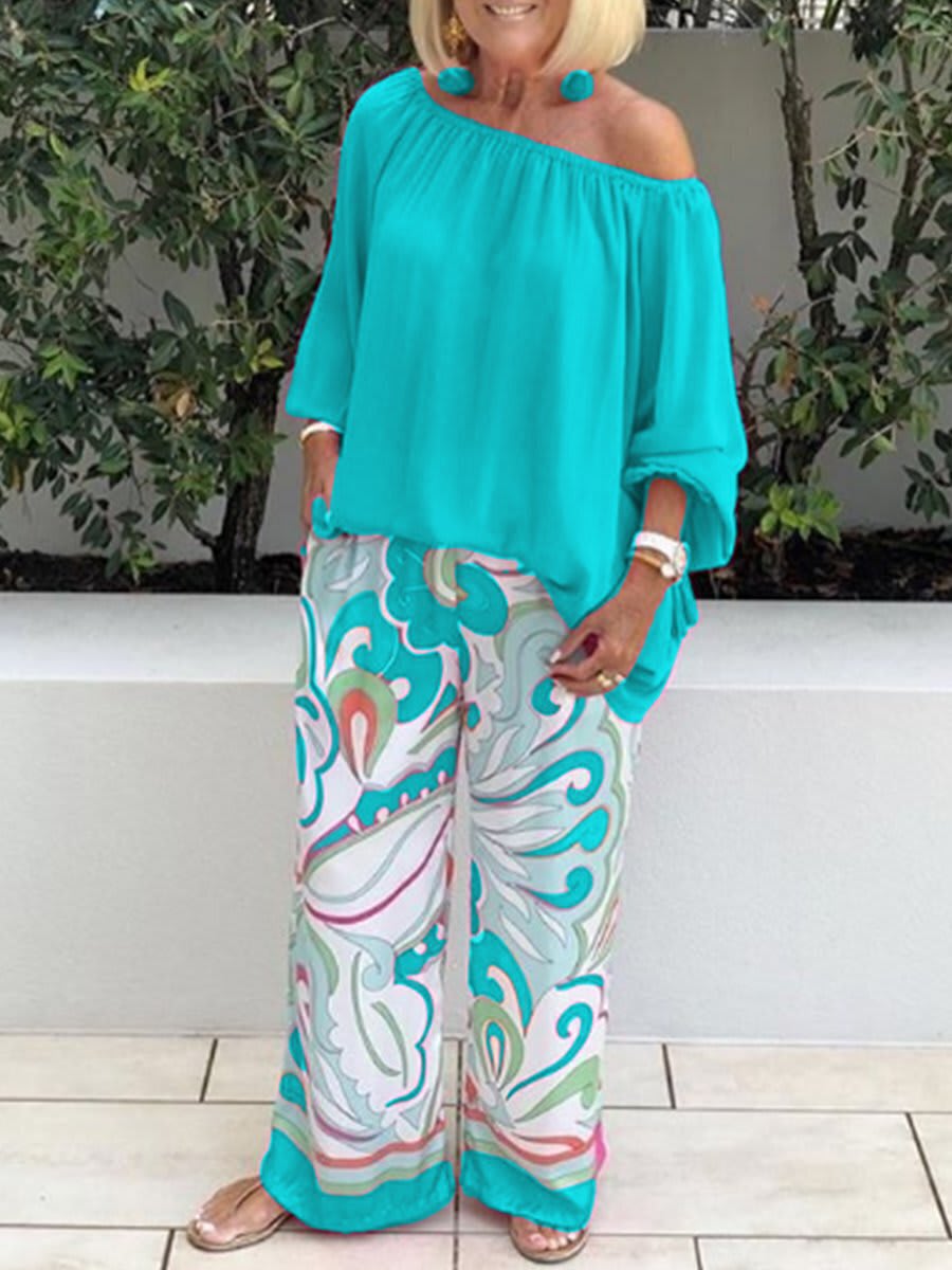 Women's Clothing Printed Pants Off-shoulder Top Casual Suit view 7