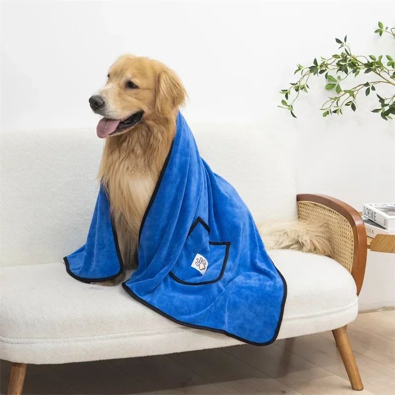 Pet Towel Dog Bathrobe Water Absorbent And Quick Drying Cleaning Beauty Glove Style Pocket Dog Bath Towel Accessori Cani view 5