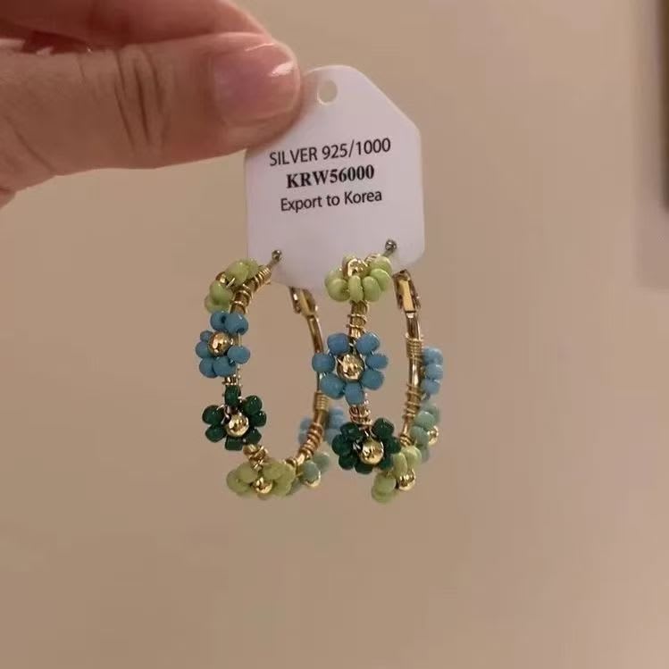 1 Pair Summer Blue Floral Wreath Hoop Earrings For Women, Unique Design Fashion Stylish Versatile Exquisite Luxury High-end Ear Jewelry view 4
