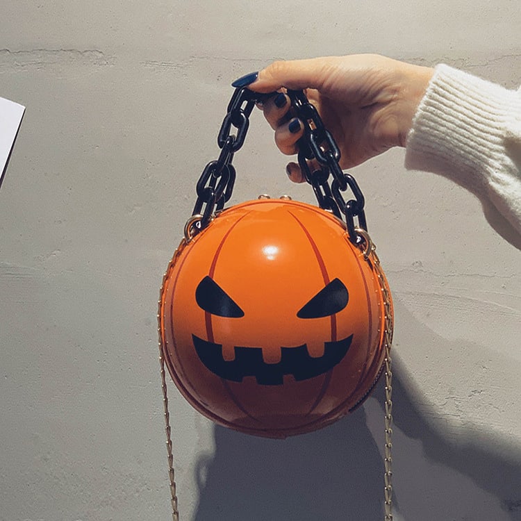 Halloween Cartoon Pumpkin Ball Handbags With Chain Personality Creative Funny Shoulder Bags For Kids Women view 4
