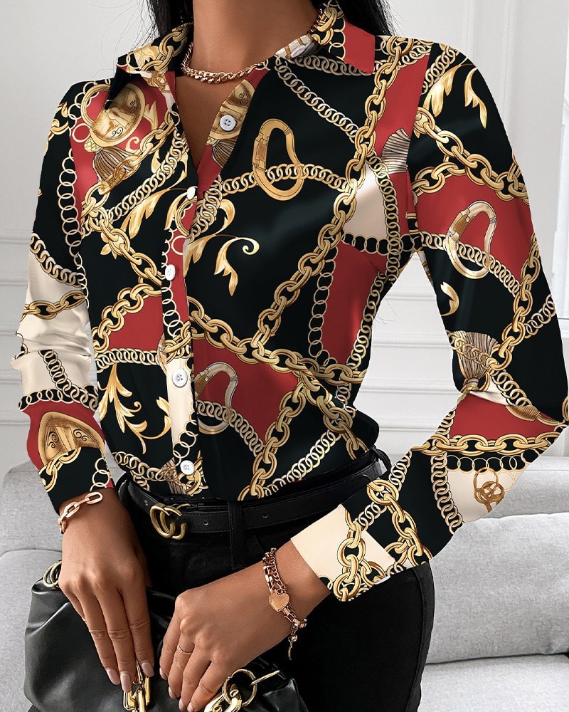 Autumn Shirt Long-sleeved Printed Lapel Shirt view 9