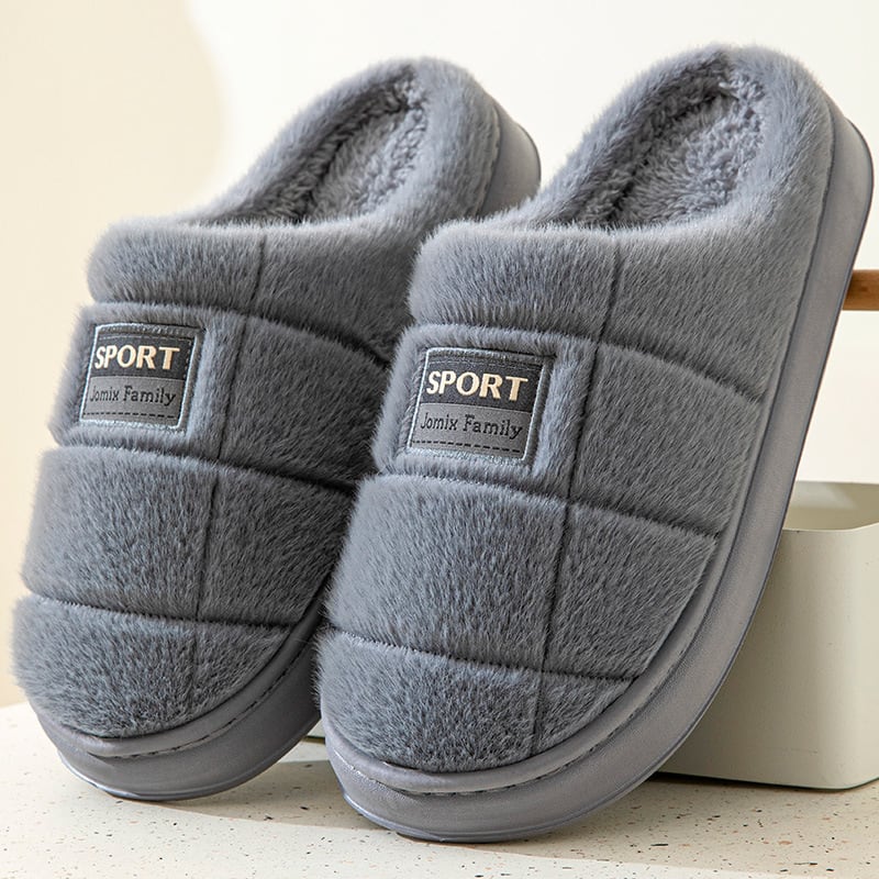 Men's Plaid Cotton Slippers Winter Warm House Shoes Indoor Thick-soled Non-slip Bedroom Floor Slipper Couple view 2