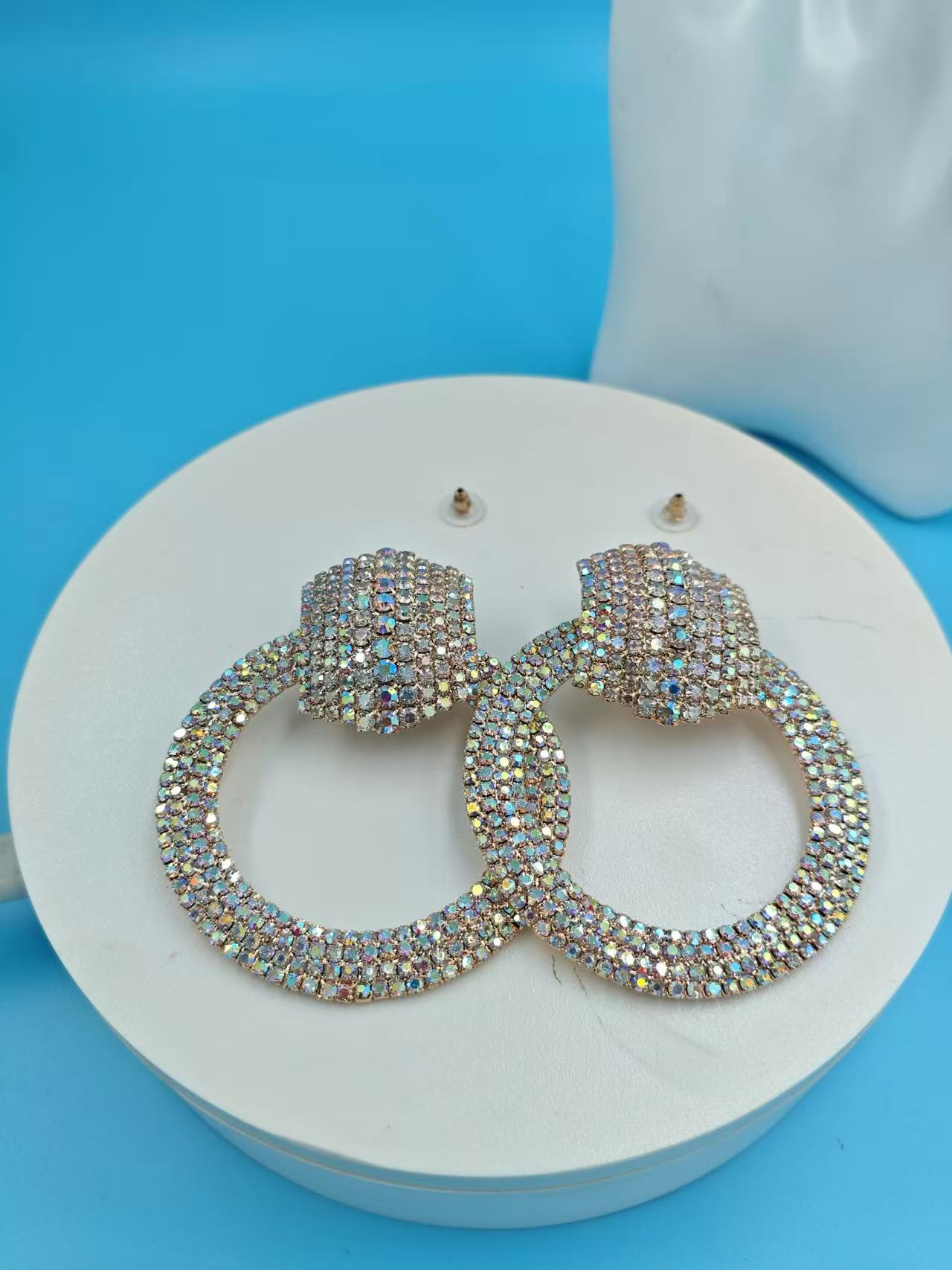 Fully Paved Oversized Sparkle Hoop Earrings For Women view 3