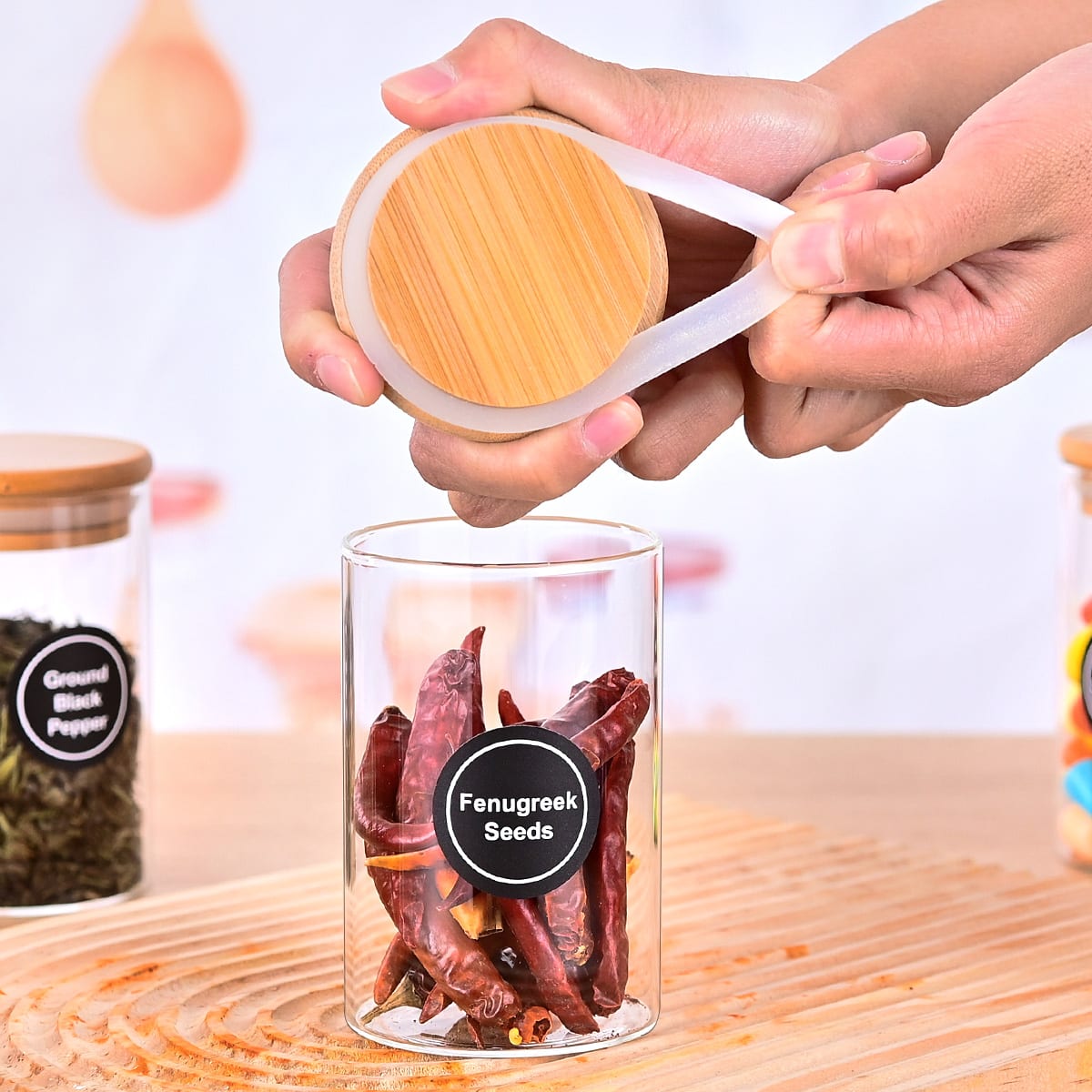 12 Pcs Round Spice Jars With Bamboo Lids And Stickers, Glass Storage Jars, Candy Jars, Coffee Jars, Salt Jars, Pepper Jars, Tea Jars view 4