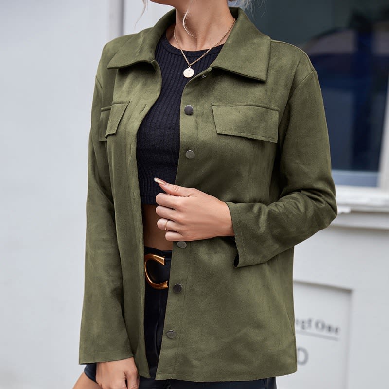 Casual Simple Single-breasted Pocket Deerskin Velvet Long-sleeved Shirt Jacket Coat view 4