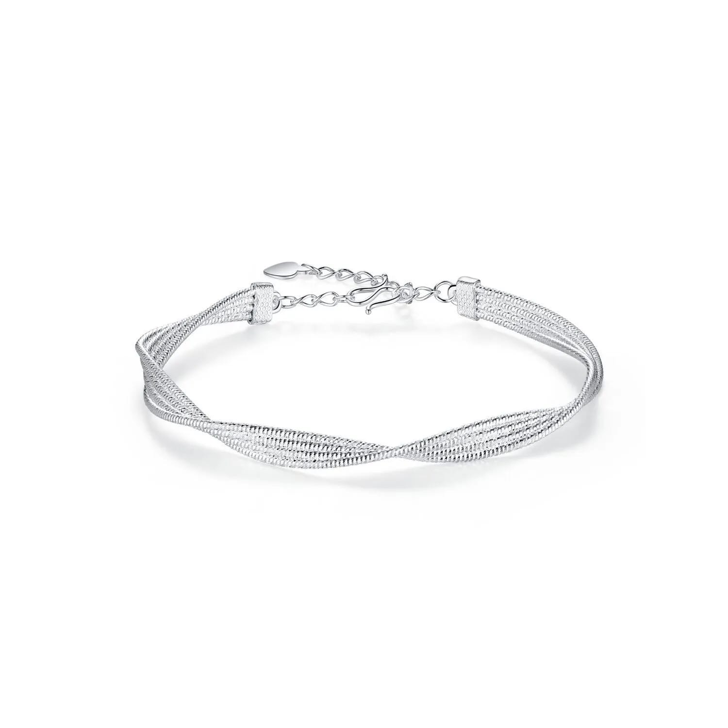 1pc 999.9 Sterling Silver Twisted Mesh Bangle, Luxurious Minimalist Style, Perfect For Daily Wear & Valentine's Gifts view 9