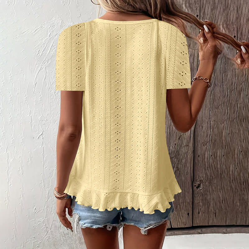 Women's Ruffle Hem Short Sleeve T-Shirt Casual Summer Crew Neck Blouses Top view 11