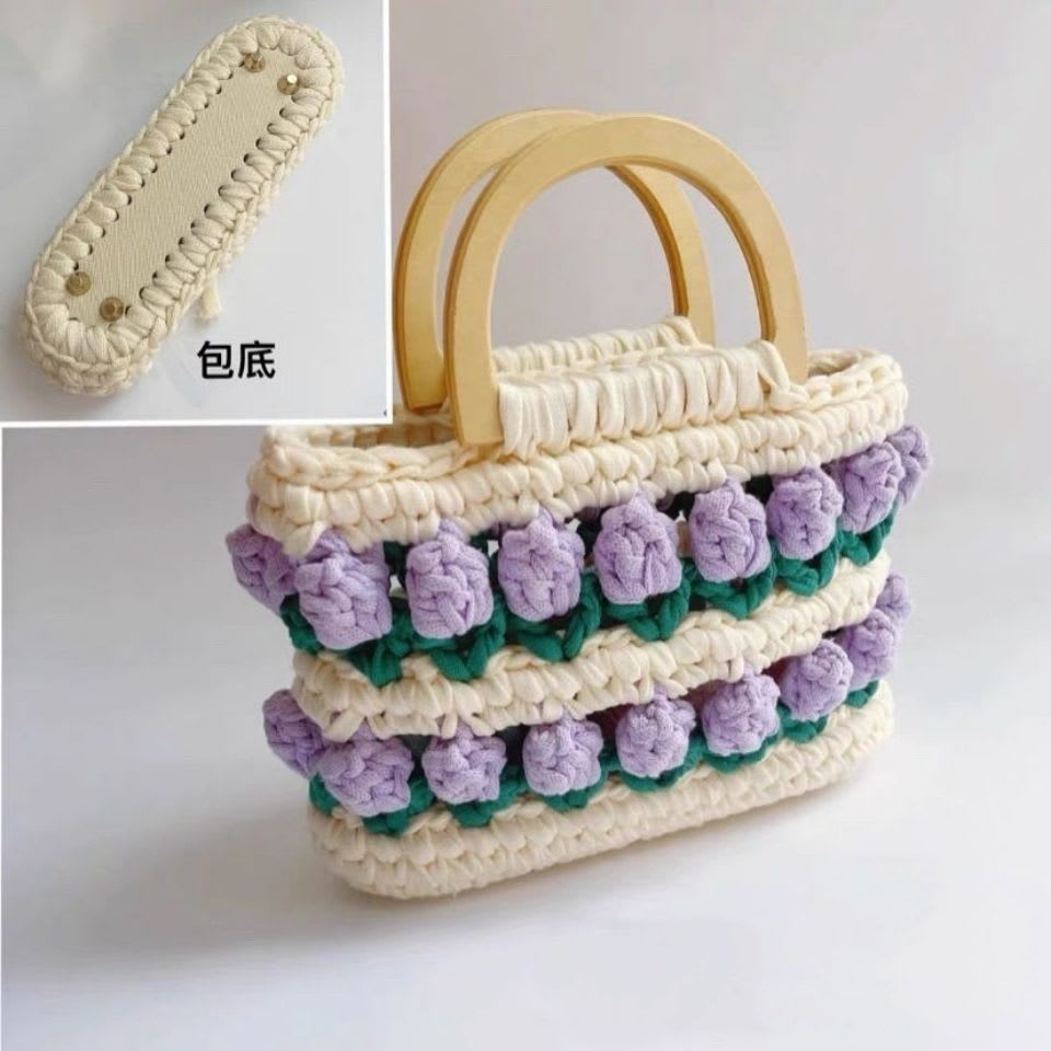 Cloth Line Crochet Knitting Tulips Handbags view 5