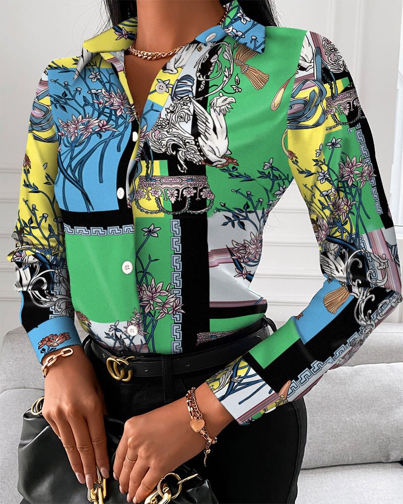 Autumn Shirt Long-sleeved Printed Lapel Shirt view 7