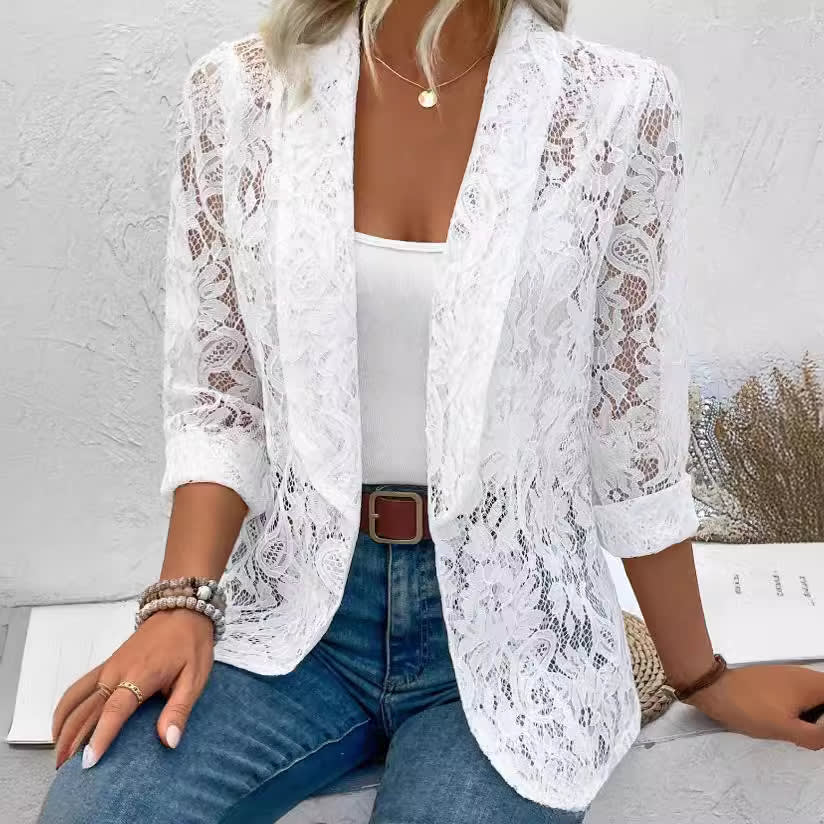 Spring And Summer Small Suit, Fashionable And Versatile Solid Color Lace Shirt Jacket view 2