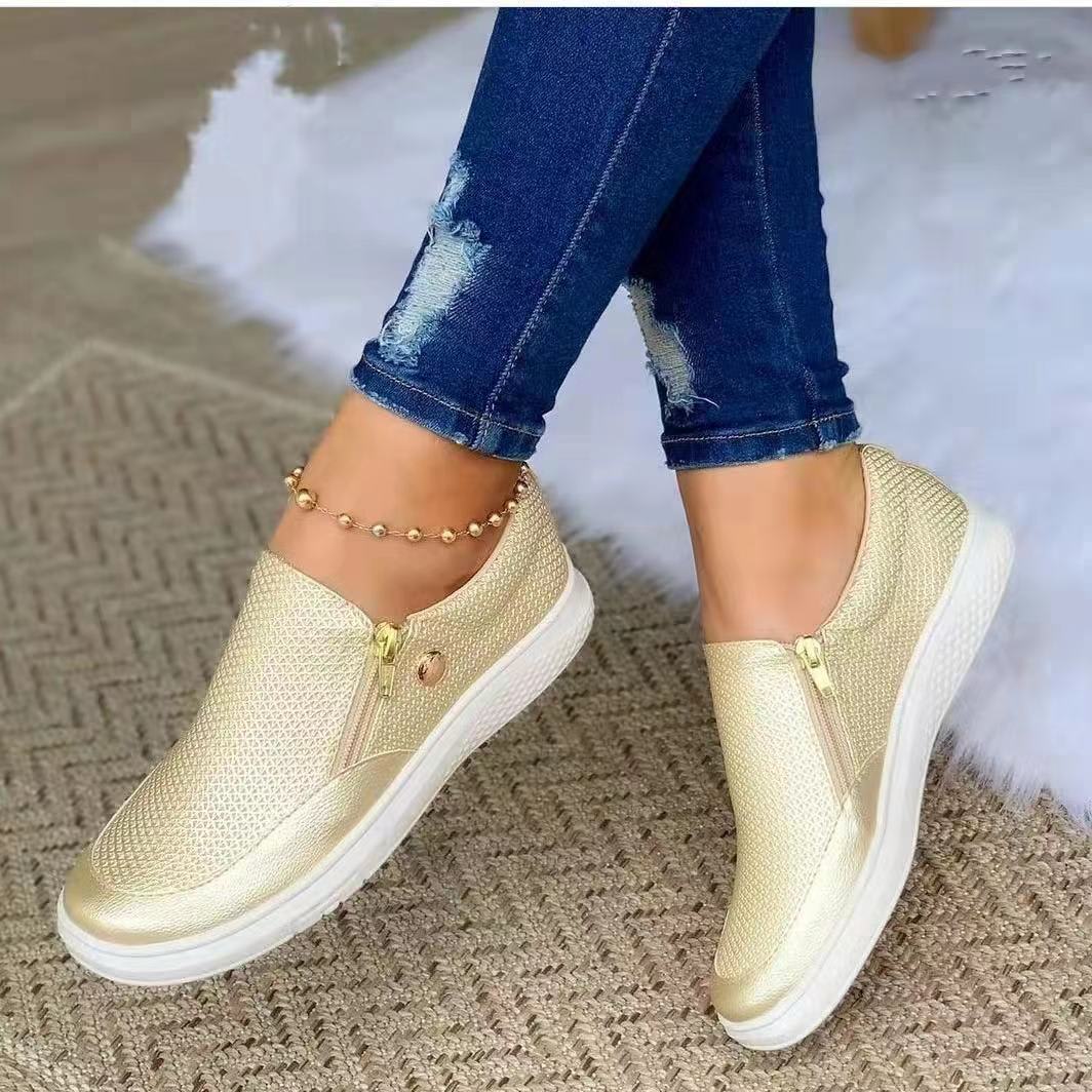 Women's Flats Sneakers Side Zipper Round Toe Walking Shoes Fall Spring view 3