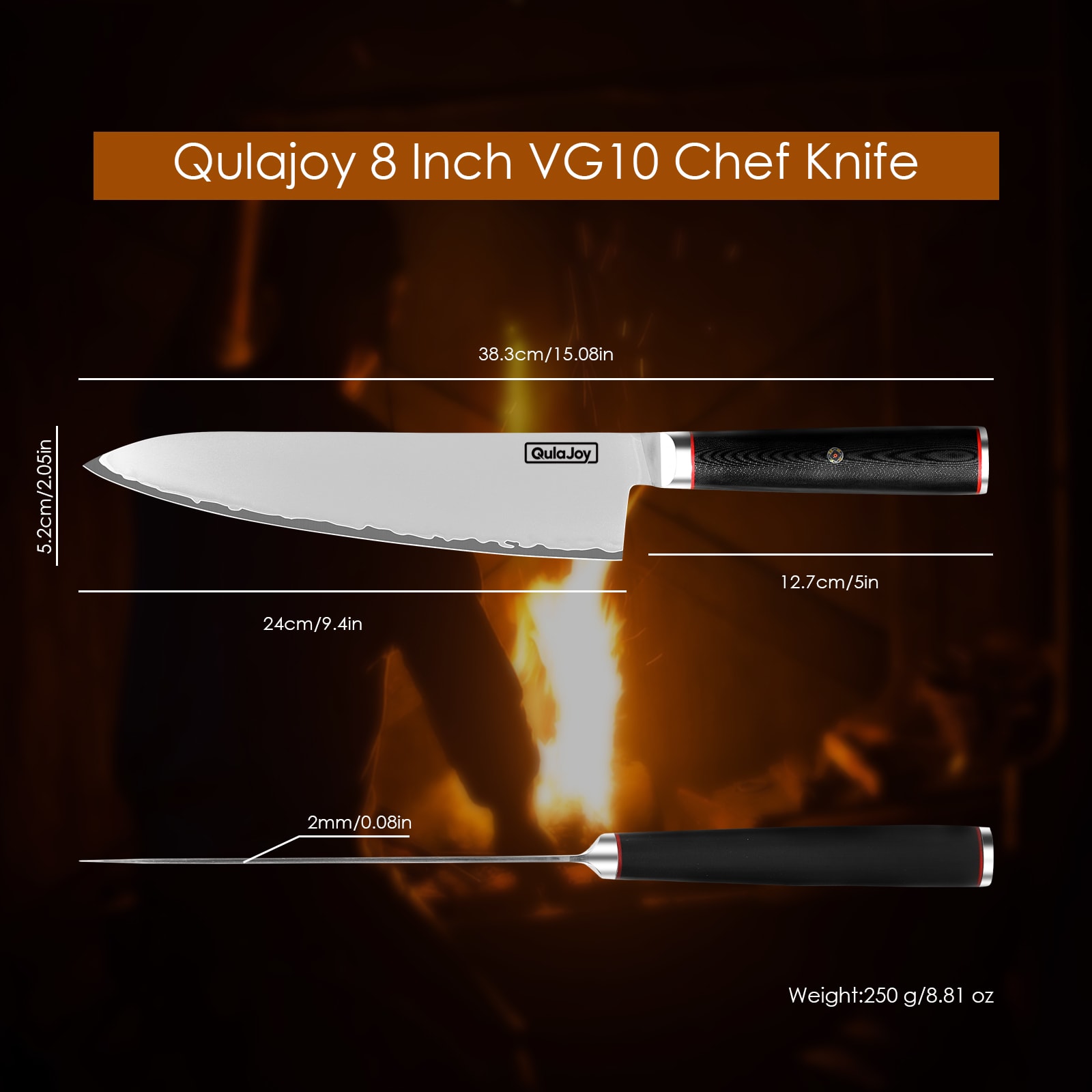 Qulajoy VG10 Chef Knife, Japanese 10Cr15MoV Steel Chefs Knives, Slicing Knife For Meat Vegetable view 6