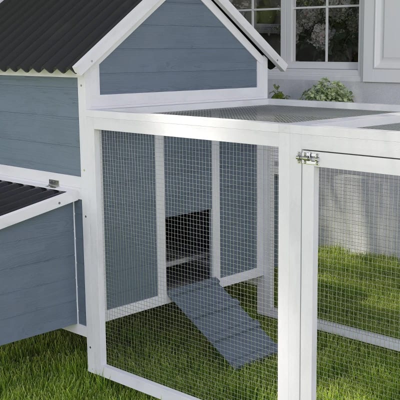156Extra Large Wooden Chicken Coop With 2 Nesting Box, Run Cage, Waterproof Wave Roof, For 10-15 Chickens, Light GrayMultiple Packages view 4