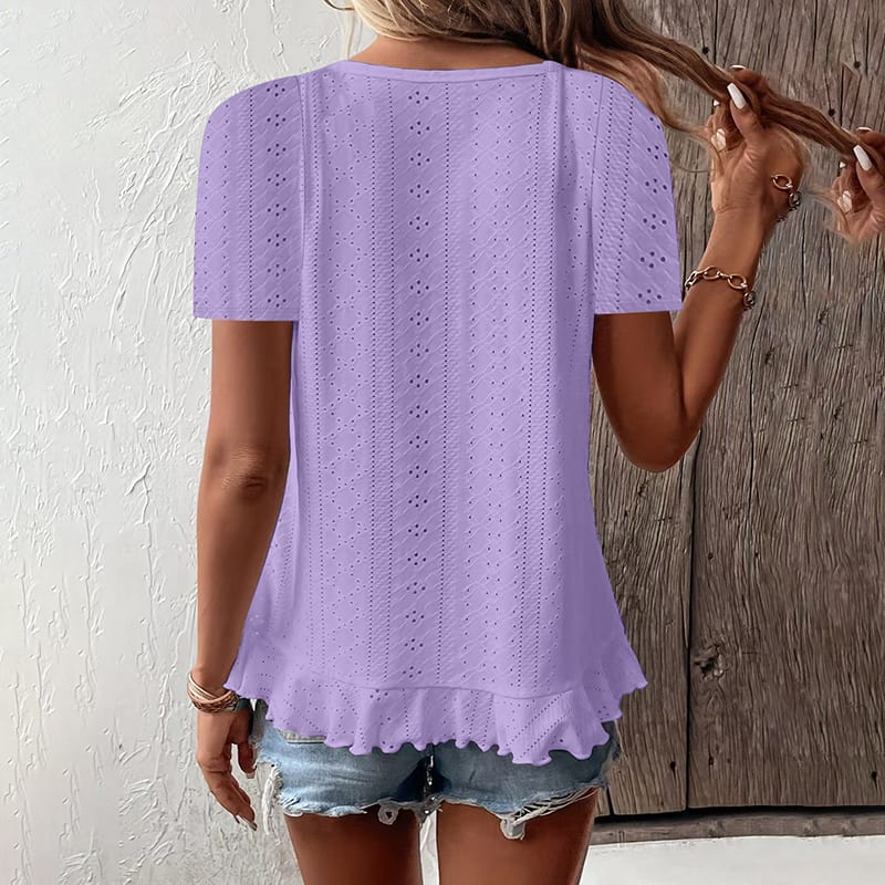 Women's Ruffle Hem Short Sleeve T-Shirt Casual Summer Crew Neck Blouses Top view 17