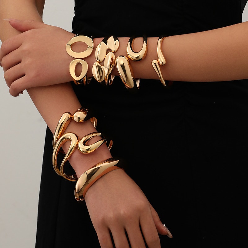 Minimalist Irregular Wave Pattern Handmade Metal Smooth Bracelet For Women view 13