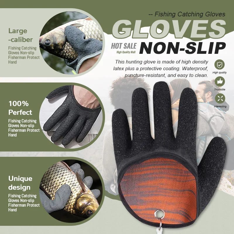 Fishing Gloves Anti-Slip Protect Hand From Puncture Scrapes Fisherman Professional Catch Fish Latex Hunting Gloves Left Right view 14