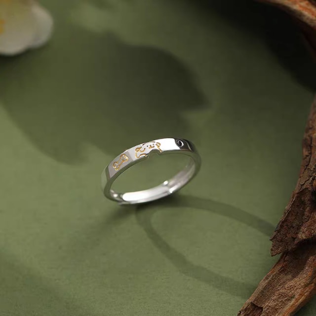 1 Pair 999 Sterling Silver Cat & Dog Couple Rings, Cute Two-Tone Design, Suitable For Daily Wear & Valentine's Gifts view 4