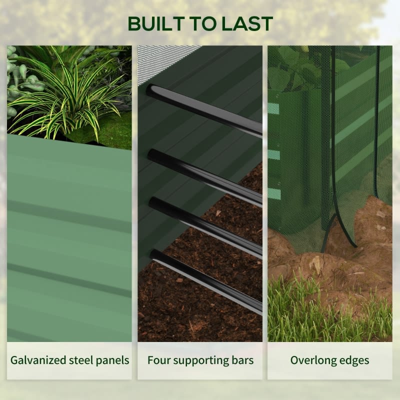 Galvanized Steel Planter Box With Crop Cage And Shade Cloth, Raised Garden Bed-Green view 3