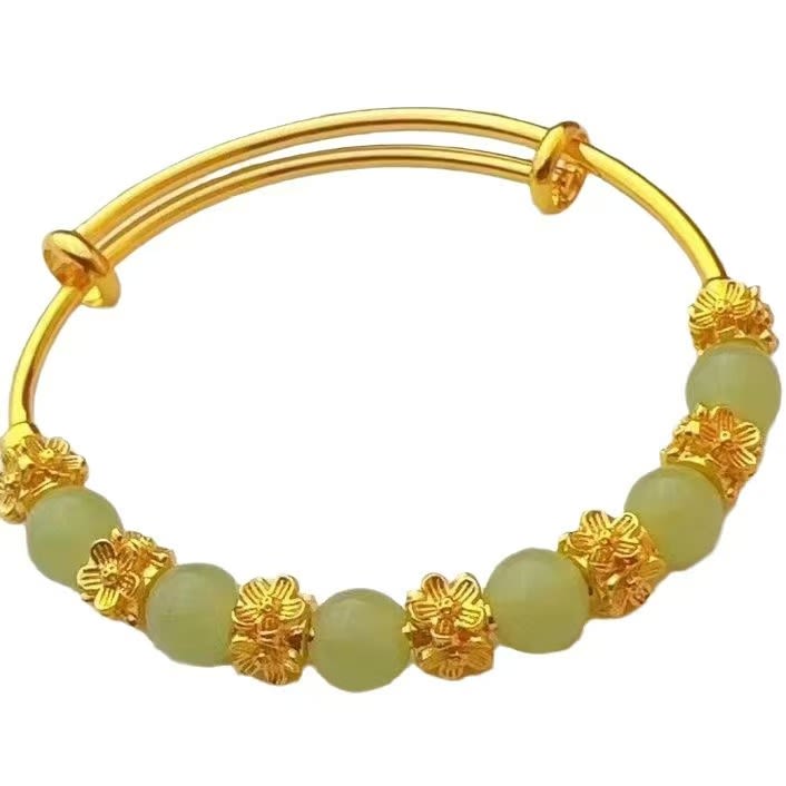 Brass Gold-plated Chalcedony Flower Pull Bracelet Hand Accessory Ancient Style Women's Light Luxury Versatile High-end Feeling Bracelet view 5