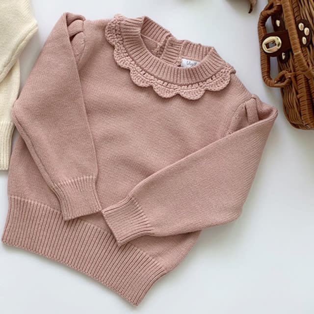 Kids Knitted Pullover Girls Long Sleeve Knit Lace Sweater view 4
