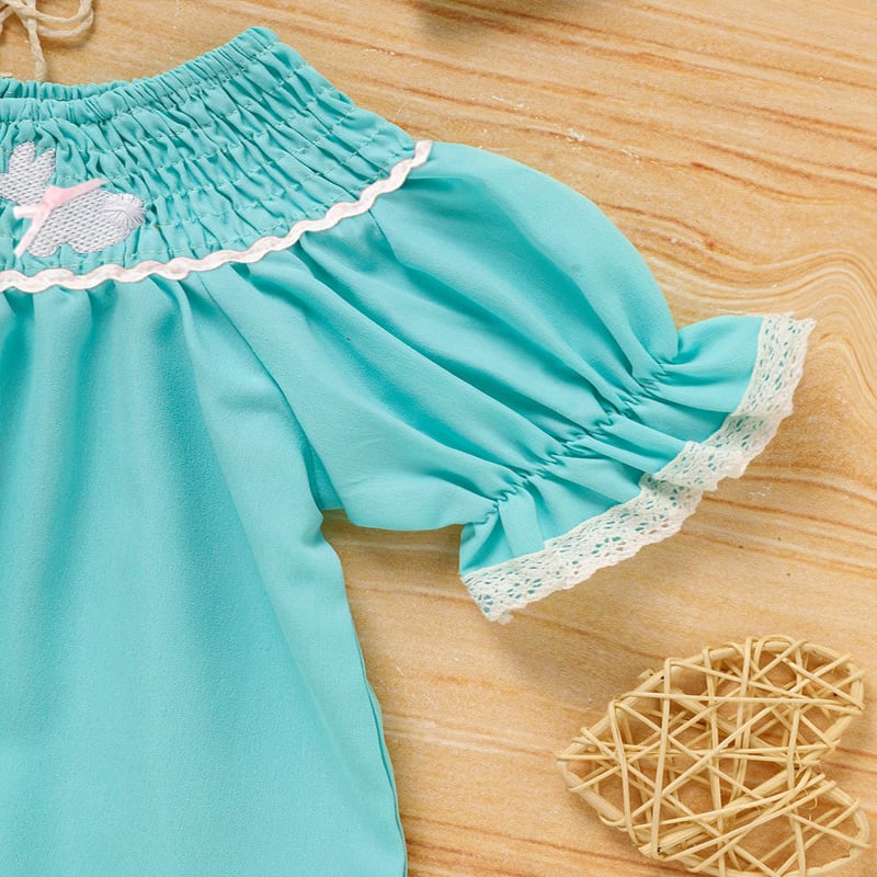 Toddler Girl's Bunny Dress Bow Headband Ruffle Sleeve Smocked Dress With Rabbit Embroidery For Summer view 10