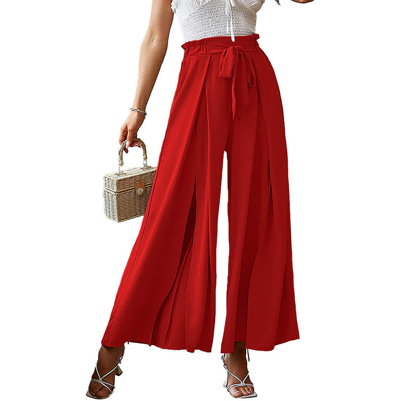 European And American Bow Loose High Waist Pleated Wide Leg Pants view 7