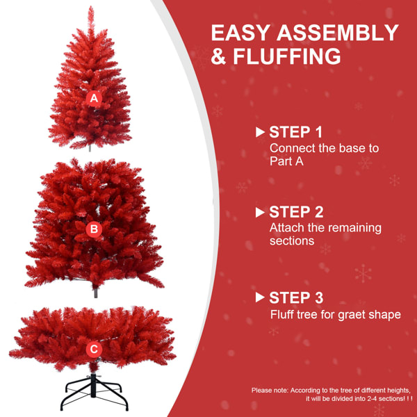Artificial 5ft Red Christmas Tree With 624 PVC Branch Tips, Hinged Premium & Foldable Base For Indoor Holiday Decorating view 7