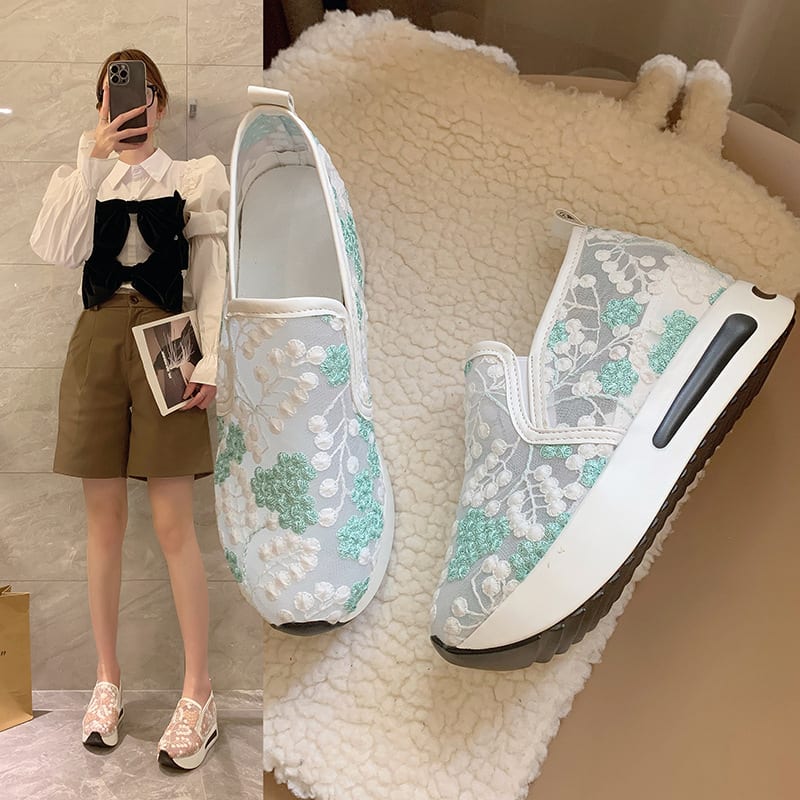 Women's Fashion Lace Mesh Casual High Heel Sneakers view 3