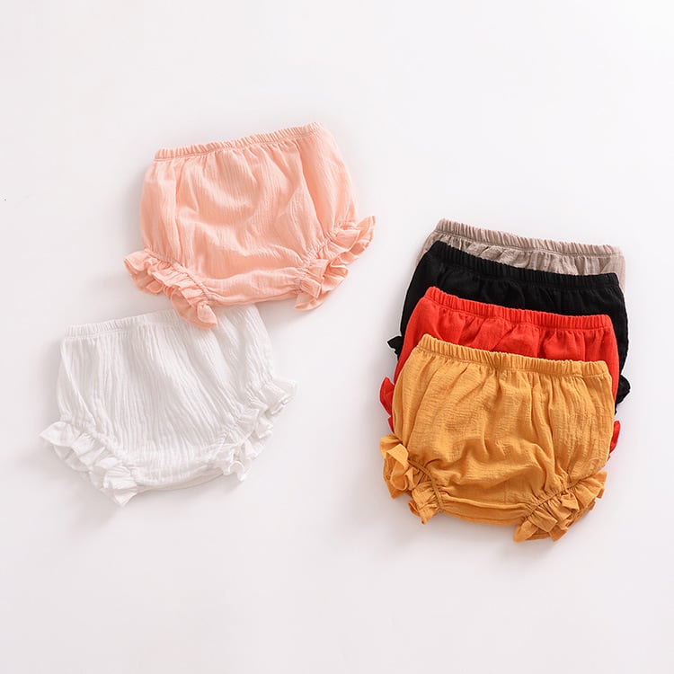 Infant Solid Color Cotton Linen Lace Triangle Casual Shorts view 8