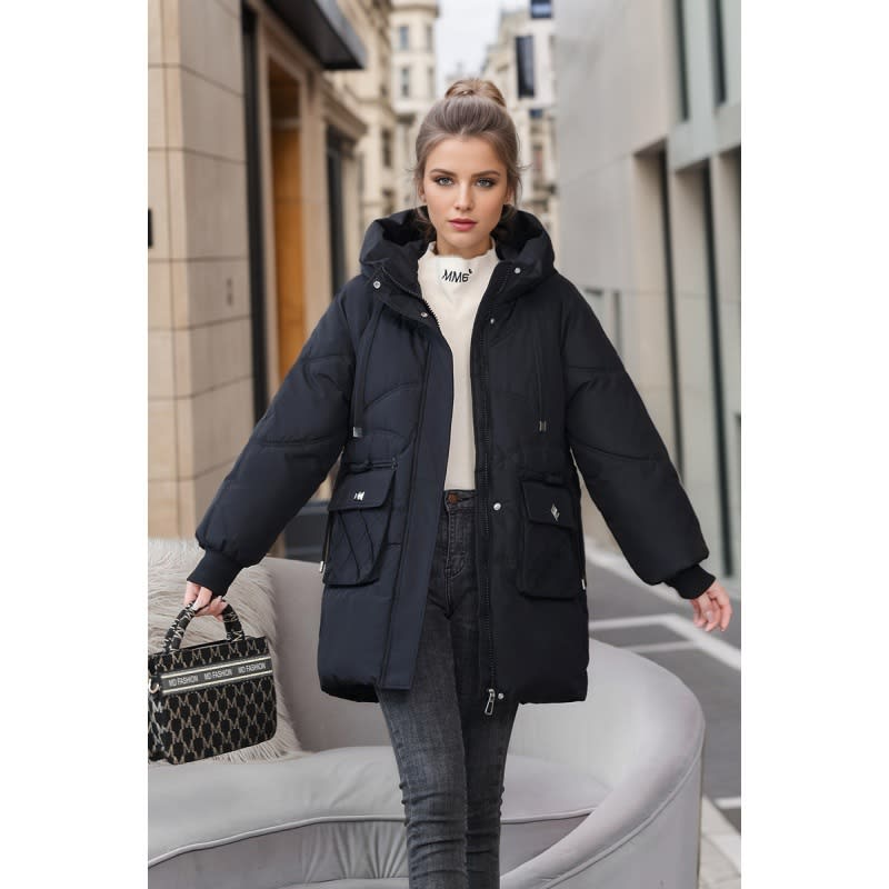 Winter Warm Hooded Coat With Pockets Fashion Solid Color Thicken Straight Cotton Jacket For Women Outerwear Clothing view 6