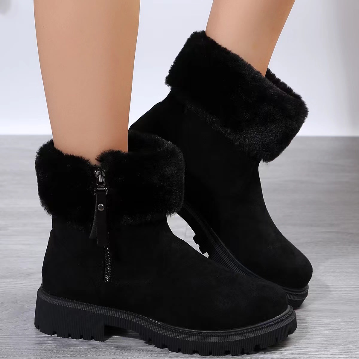 Warm Plush Boots Winter Fashion Side-Zipper Snow Boot For Women Outdoor Thickened Low-heelded Shoes view 6